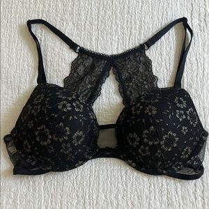 Victoria's Secret Black/Gold Lace Bra with Underwire and Adjustable Straps
